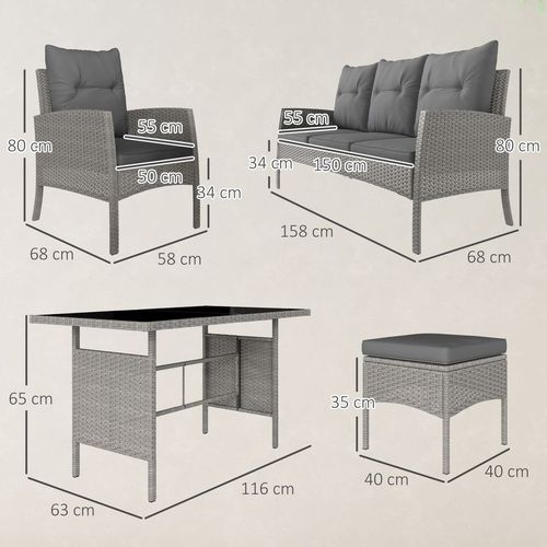 Outsunny 6 Pieces Rattan Garden Furniture Sofa Set, Grey