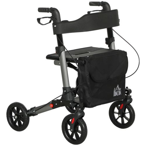 HOMCOM 4 Wheel Rollator Walker,  Adjustable Mobility Walker with Bag, Silver
