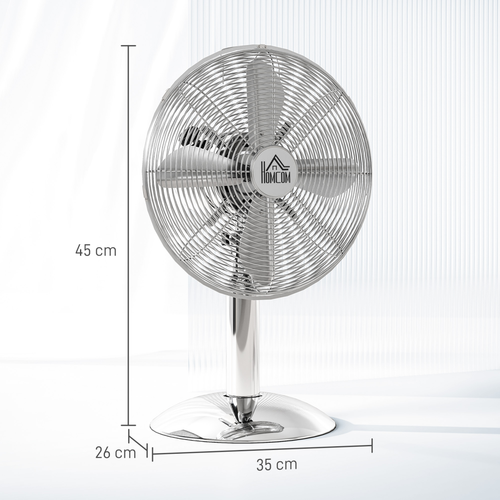 HOMCOM 12" Metal Desk Fan with 3 Speed Settings, Wide-Angled Oscillation
