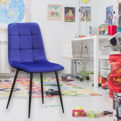 BLUE FABRIC CHAIR BLACK METAL LEGS