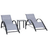 Premium Quality 3Pc Garden Recliner Set: Sunbathing Chair, Table, Light Grey