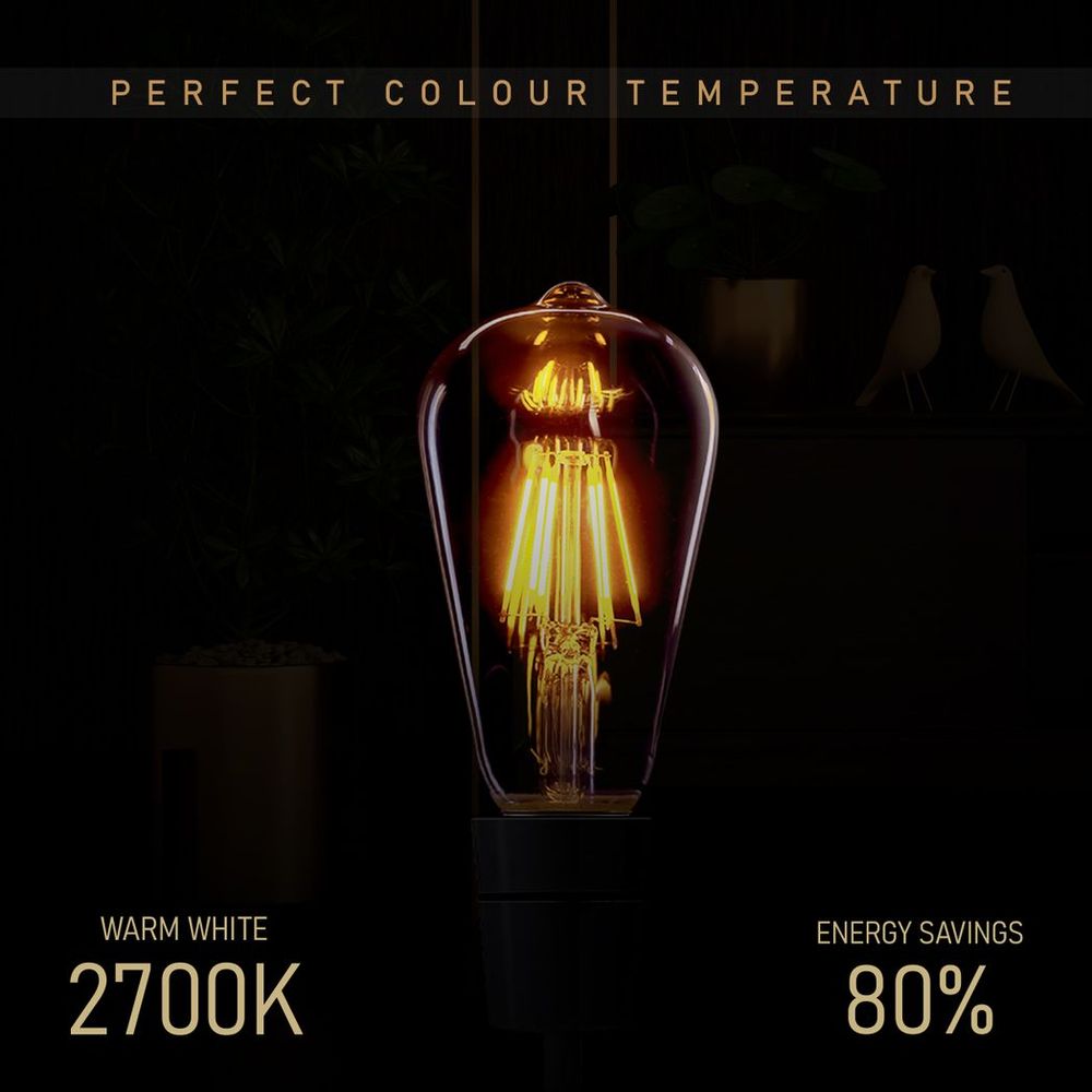 6 Pack E27 LED Edison Dimmable Vintage Amber Glass Warm white 2700K Light Bulb