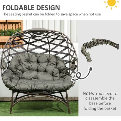 Outsunny 2 Seater Egg Chair Outdoor with Cushion, Cup Pockets - Sand Brown