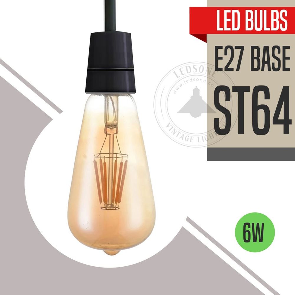 Vintage Amber Glass LED Bulb - 2 Pack, E27 Dimmable, Warm white 2700K, 450lm, Energy-saving