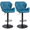 Set Of 2 Luxurious Velvet-Touch Bar Stools w/ Metal Frame Footrest Base Blue