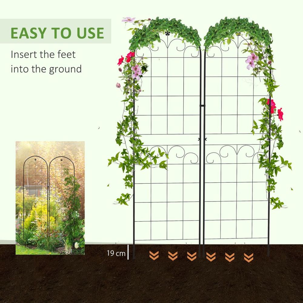 Outsunny Set of 2 Metal Trellis for Climbing Plants, Floral Design
