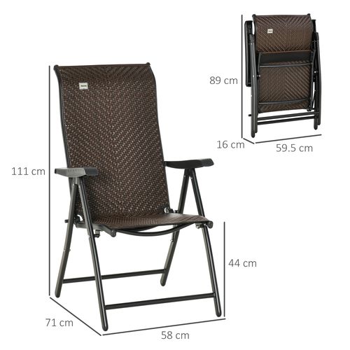 Set of 2 Outdoor Patio PE Rattan Dining Armrests Chair Adjustable Red Brown