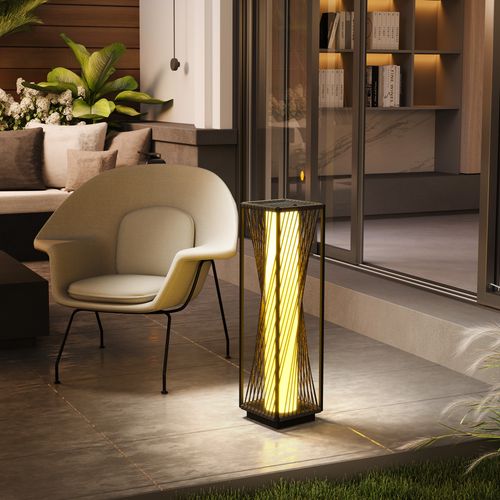 Outsunny Rattan Solar Floor Lamp, Auto On/Off LED Garden Lights, Grey