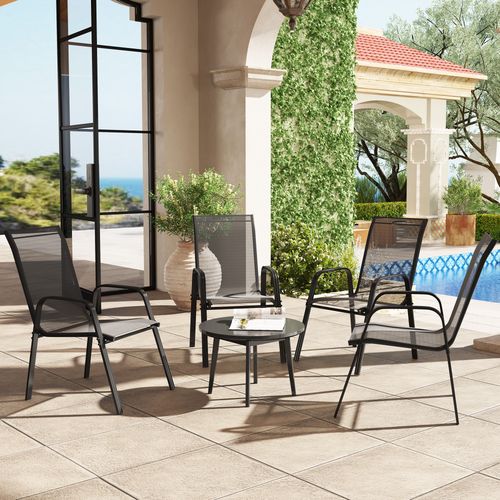 Outsunny Set of 4 Garden Dining Chair Set Outdoor w/ High Back Armrest Black