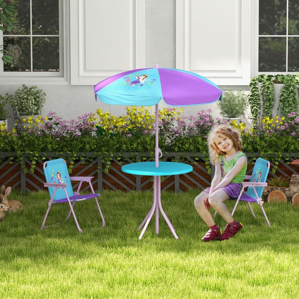 Outsunny Kids Fairy Bistro Set - Adjustable Parasol & Portable Table/Chairs, Perfect for Playtime & Outdoor Adventures!