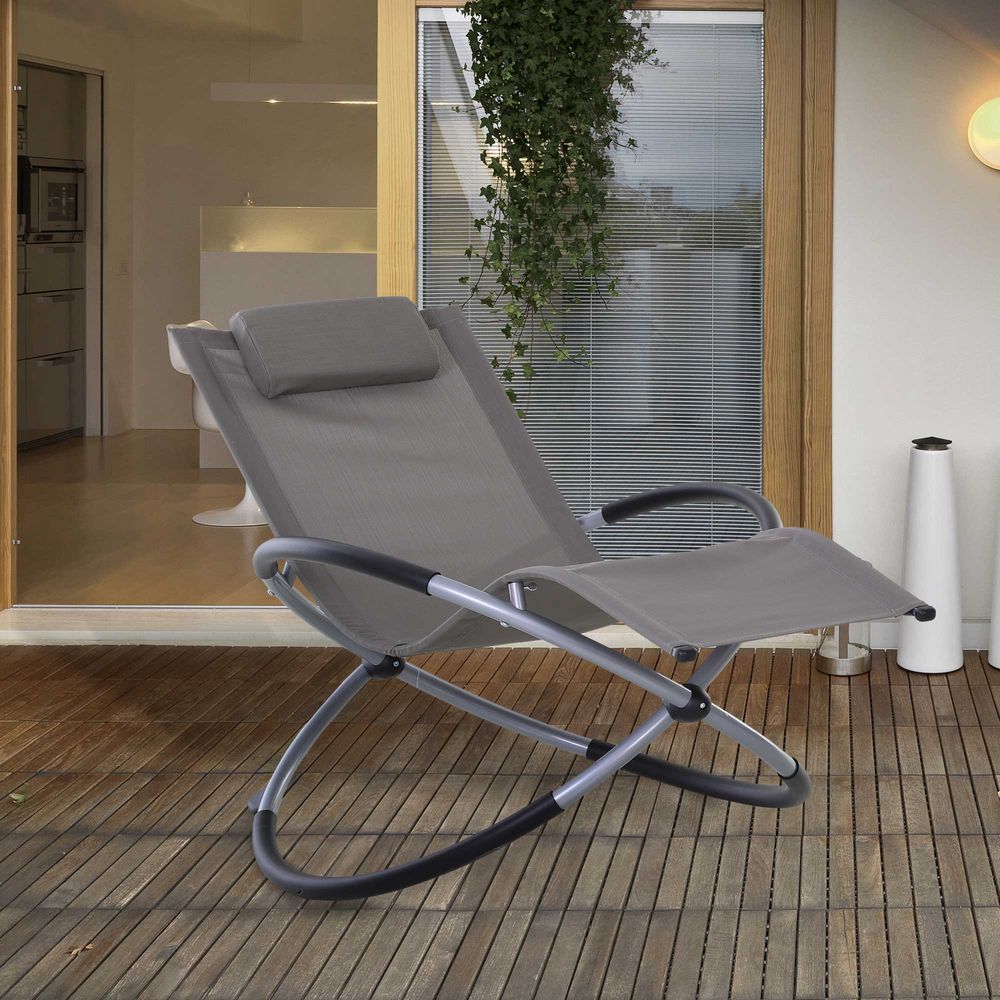 Outdoor Orbital Lounger Zero Gravity Chaise Foldable Rocking Chair & Pillow Rock