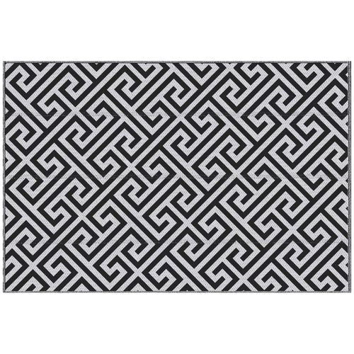 Outsunny 121 x 182 cm (4x6ft) Outdoor Rug Reversible Mat Plastic Straw Rug Portable RV Camping Mat for Garden Deck Picnic Indoor, Black & White