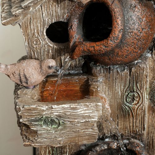 Outsunny 2-in-1 Waterfall Fountain with Birdhouse, Resin Outdoor Fountain