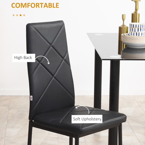 HOMCOM 4-Pieces Dining Chairs, Faux Leather Kitchen Chairs, Black