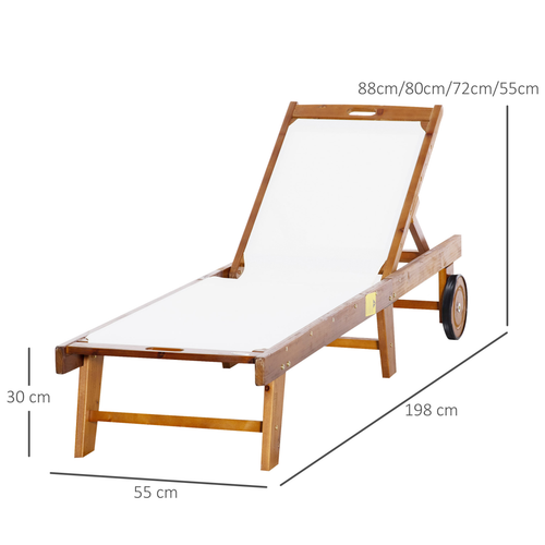 Outsunny Texteline Sun Lounger, 98L cm, Acacia Wood