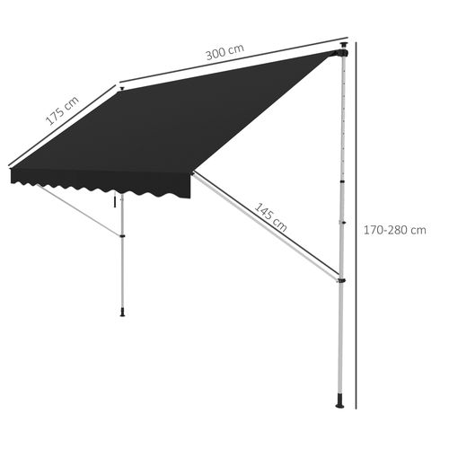 Outsunny 3 x 1.5 m Retractable patio  Awning Floor-to-ceiling shade, Black