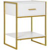 HOMCOM Modern Bedside Table, Nightstand with Drawer Shelf, Side Table for Living room, Bedroom White and Gold
