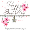 Happy Birthday Pink Flowers Gift Card & Dahlia Flower Chain Bracelet