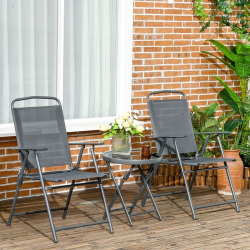 Outsunny Patio Bistro Set Folding Chairs & Coffee Table for Balcony, Dark Grey