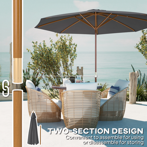 Outsunny Wooden Garden Parasol with Rope Pulley Mechanism