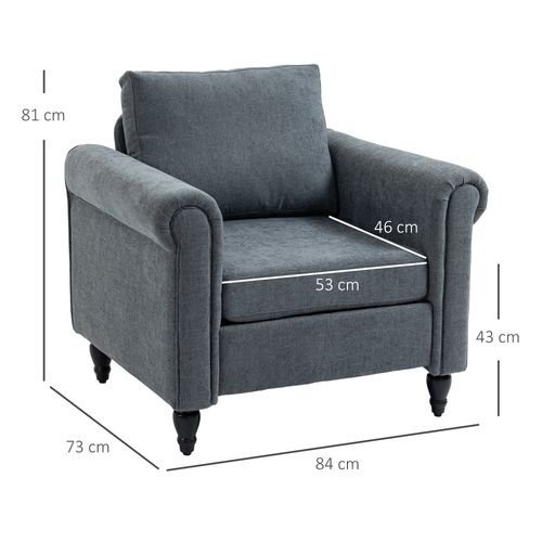 HOMCOM Vintage Armchair Fabric Accent Chair with Gourd-Shaped Rubber Wood Legs