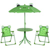 Outsunny Kids Outdoor Table and Chairs Garden Furniture Frog Pattern with Removable & Height Adjustable Sun Umbrella, Green