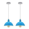 Sturdy Metal Dome Pendant Lights - 2 Pack, Blue Loft Style, Spray Painted Finish, Inner White, 21cm, E27 Bulb