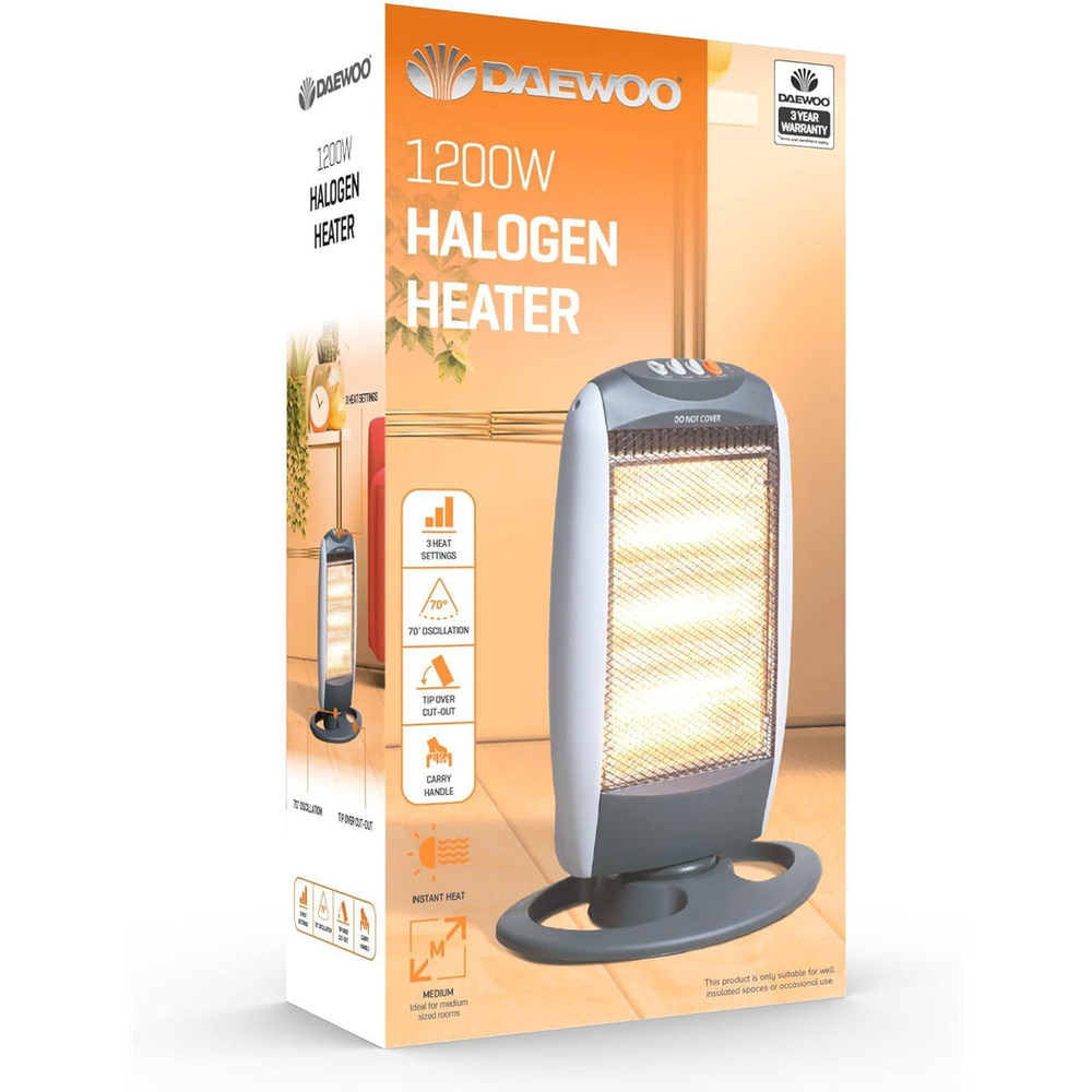Instantly Warm with Daewoo 1200w Oscillating Halogen Heater - Best Quality Guaranteed!