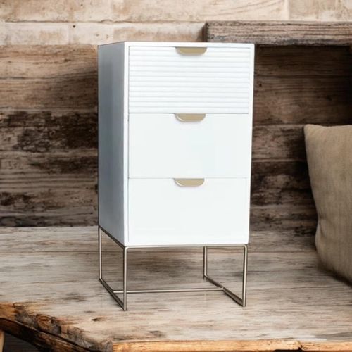 64CM WHITE WOODEN 3 DRAWER BEDSIDE TABLE