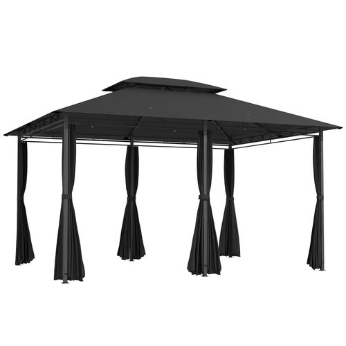 Outsunny 4m x 3(m) Outdoor 2-Tier Steel Frame Gazebo w/ Curtains Outdoor Garden