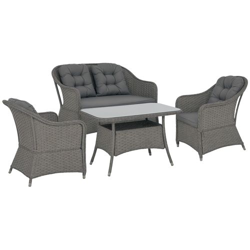 Outsunny 4 PCS Rattan Garden Furniture, Padded Cushions Conversation Sofa Set