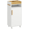 kleankin Bathroom Storage Cabinet with Cushioned Door and Wheels, White
