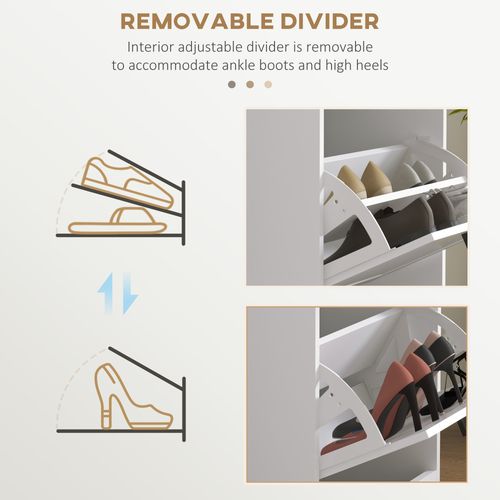 HOMCOM Slim Shoe Storage Cabinet with 3 Flip Drawers for Entryway, White