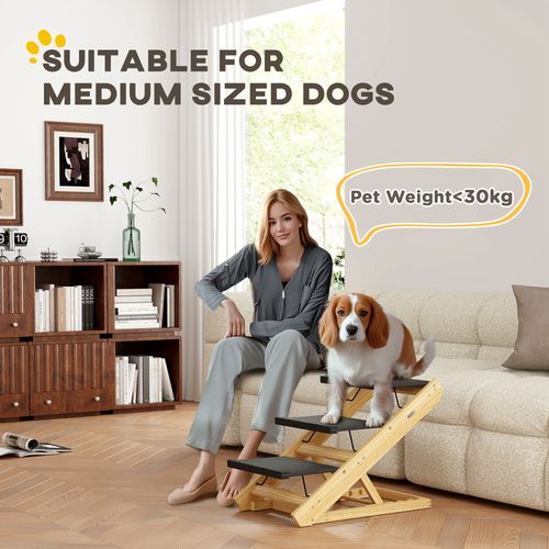 PawHut Dog Steps Dog Ramp, 3-Step Adjustable Height Pet Stairs for Medium Dogs