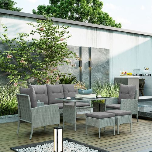 Outsunny 6 Pieces Rattan Garden Furniture Sofa Set, Grey