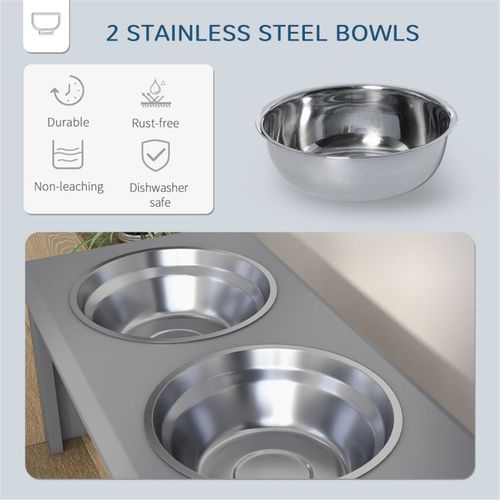 Dog bowls Pet Feeding 2x Stainless Bowls Grey 58.4L x 30.5W x 25.4H cm