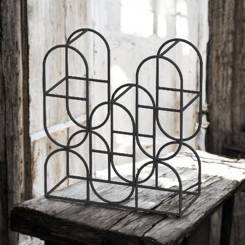 14" CAST IRON BLACK 8 BOTTLE WINE RACK
