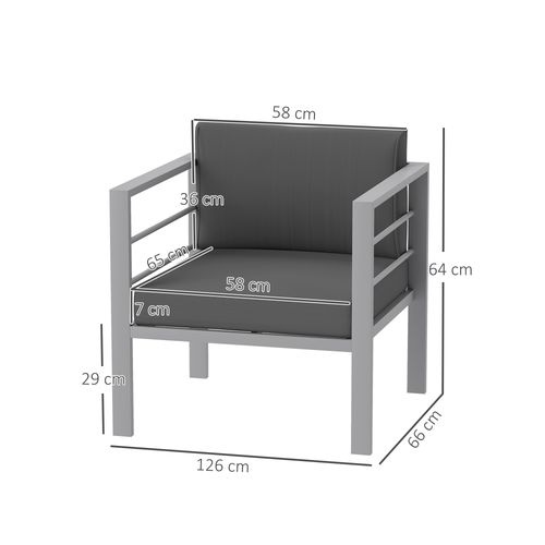 Outsunny Patio Furniture Aluminium Armchair with Cushions, Charcoal Grey