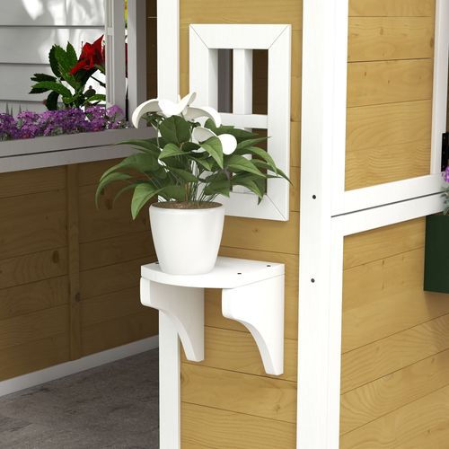 Outsunny Wooden Playhouse with Doors, Wooden, Plant Pots for Kids - Beige