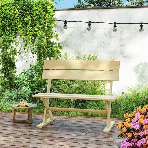 Outsunny 2 Seater Wooden Garden Bench Outdoor Loveseat with Back, Natural