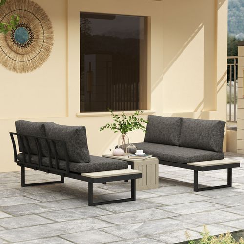 Outsunny 4 Seater L Shaped Aluminium Garden Furniture Set with Coffee Table