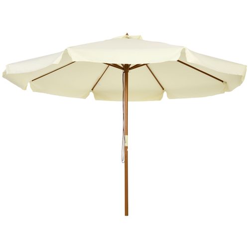 Outsunny Garden Parasol Patio Umbrella with Ruffles and Wooden Pole Beige