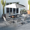 Outsunny 8 Pcs Garden Table and Chairs with Parasol Tempered Glass Top Grey