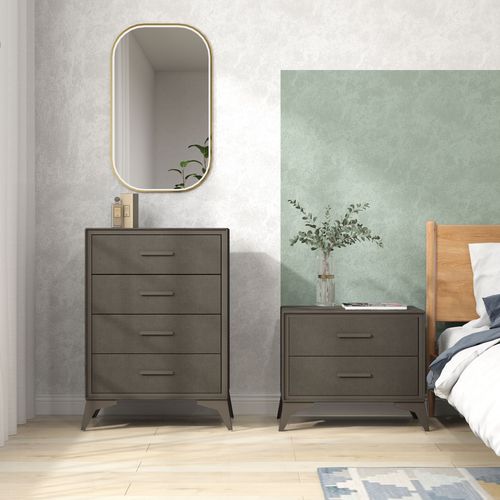 HOMCOM Velvet Bedside Table with 2 Drawers and Steel Legs, Brown