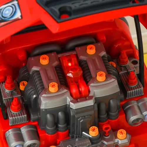 HOMCOM Kids Truck Engine Toy Set, Toddler Educational Car Service Station Playset, Take Apart Workshop, w/RC Car Key, Steering wheel, Horn, Light, for 3-5 Years Old Red