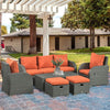 Outsunny 6pc Padded Outdoor Rattan Wicker 3-Seat Sofa Recliner Footstool Table