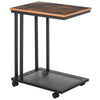 HOMCOM C Shaped Side Table with Wheels, Mobile End Table, Laptop Stand with Metal Frame and Storage Shelf, Rustic Brown