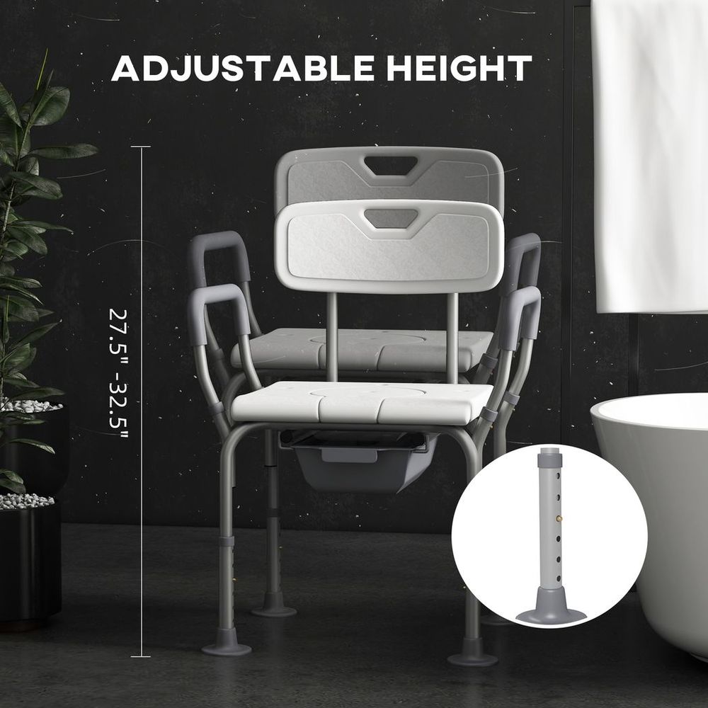 HOMCOM 3-in-1 Shower Chair Adjustable Bedside Commode Raised Toilet Seat White