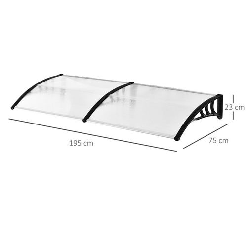Door Canopy Perfect for windows, doorways and balconies Wall Mounting Kit Clear, Black 75L x 195W x 23H cm