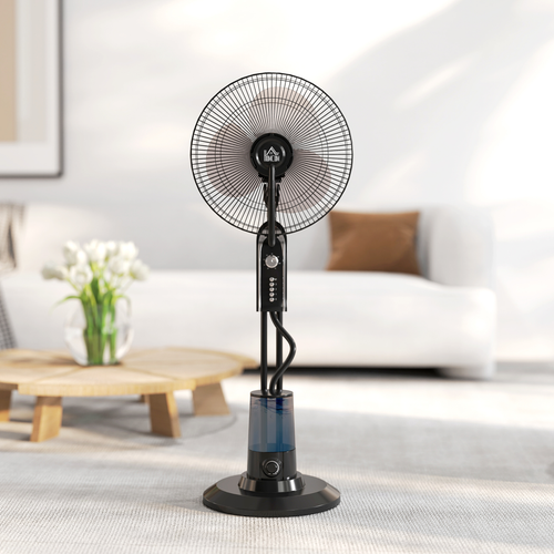 HOMCOM Spray Misting Fan, Pedestal Fan w/ Oscillation, Tilt, 4 Speeds